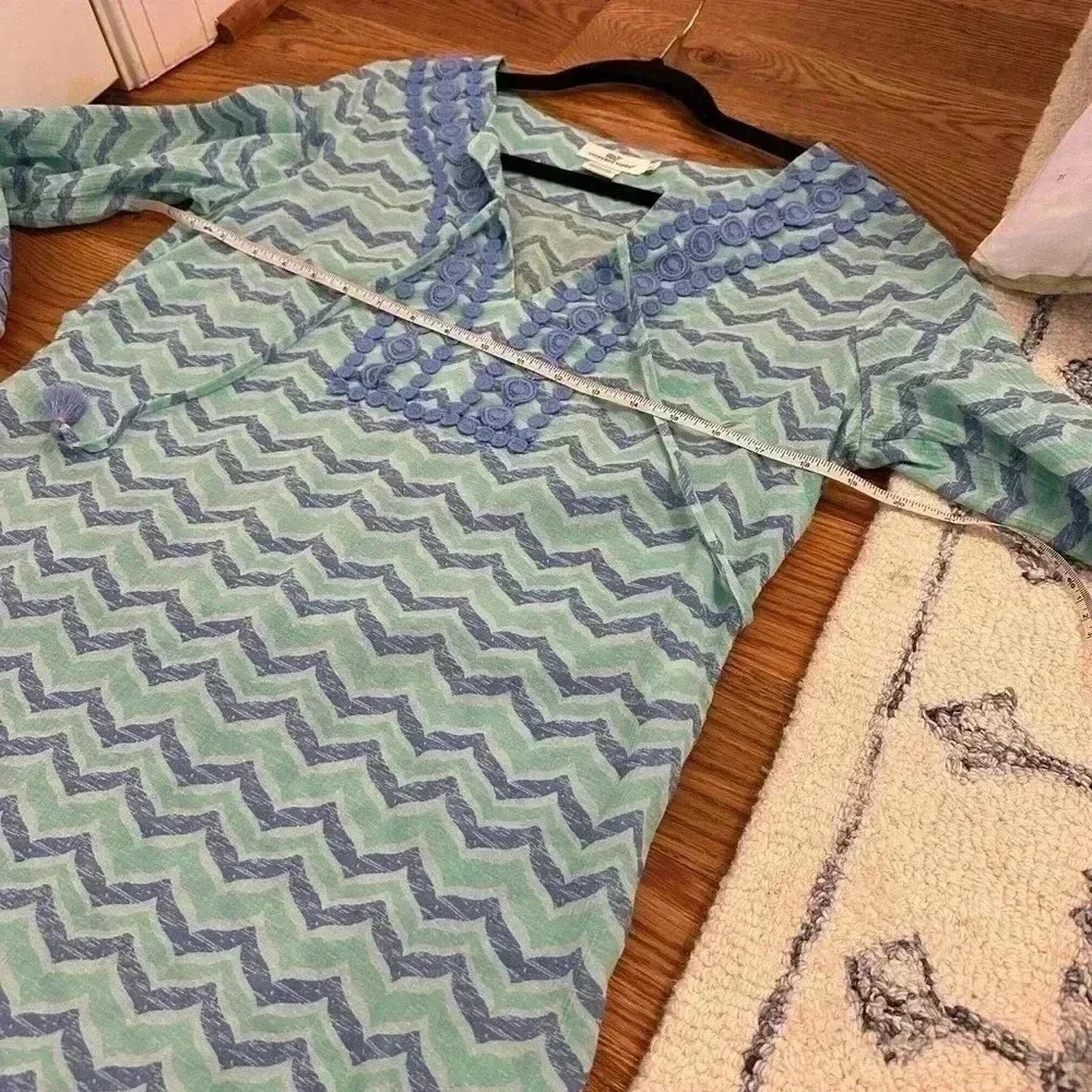 Vineyard Vines Whale Tail Chevron Print Tunic Cover Up Cotton Blue Size Small - Picture 10 of 13